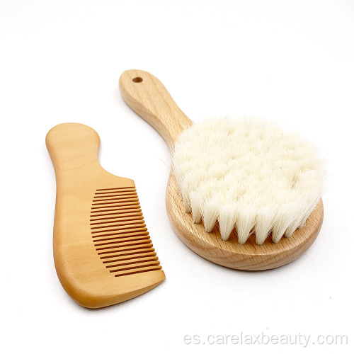 cepillo de cabello suave de madera natural para bebés